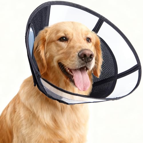Extra Large Soft Dog Cone, 37cm / 14.5" Long Stop Licking Deep Pet Recovery Collar After Surgery, Clear Plastic Breathable Elizabethan Head Neck Circle, Adjustable Comfortable Cones (XXL Black) - color: Black, size: XXL(Neck:23.25-27.5in)