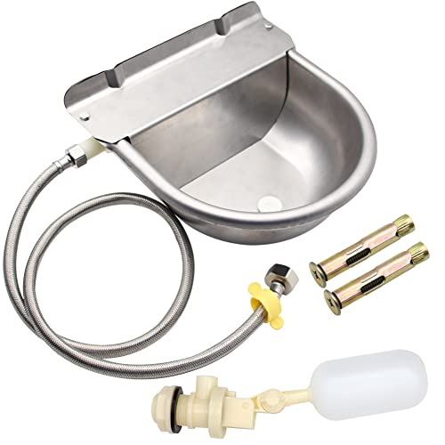 Automatic Livestock Water Bowl Float Valve Self-Filling Dog Goat Chicken | 304 Stainless Steel Animal Waterer Auto Refill, Horse Pig Cow Sheep Cat, Drainage, 3/4" GHT Hose & Mounting Bolts, Farm Ranch