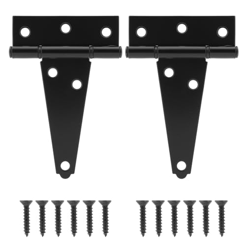 Hillmaster 4 Inch T-Strap Heavy Duty Shed Door Hinges - Black Tee Hinge for Wooden Fences, Shutter, Window, Yard, Barn Door, Outdoor (2 Pack) - size: 4in 2Pack