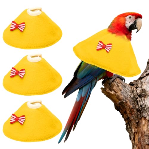 Bird Collars, Bird Cone Collar Protective Recovery Cones, Soft Adjustable Anti-Bite Feather Neck Protector (Yellow, M, 3 Pcs), Intended for Budgie/Cockatiel/Lovebirds - color: Yellow, size: M