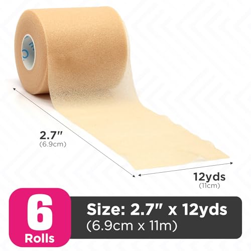 OK TAPE Pre Wrap Tape Athletic Foam Underwrap for Sports 6-Rolls, 72 Yds | Protect for Ankles Wrists Hands and Knees, Soft, Breathable, Skin-friendly and Latex-free 2.75 Inches - Beige - color: Beige, size: 2.75 In*12Yds