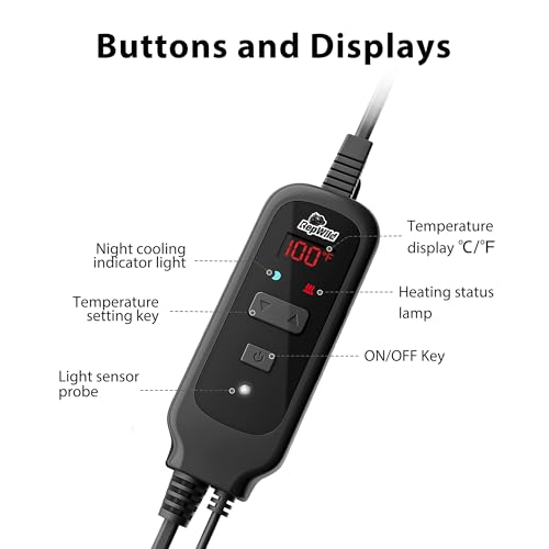 Reptile Dimming Thermostat PID Temperature Controller for Heat Lamp | Digital LED Screen with Memory Function, Night Mode and Precise Temperature Control for Terrarium Reptiles, 40-108°F Range