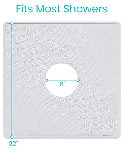 Vive Shower Mat - 22" by 22" Square Non Slip Large Bath Mat for Bathtub - Patented Design - Suction Cup Traction Skid Pad for Stalls Floors Tub - Textured Rubber with Drain Hole - color: Pearl White