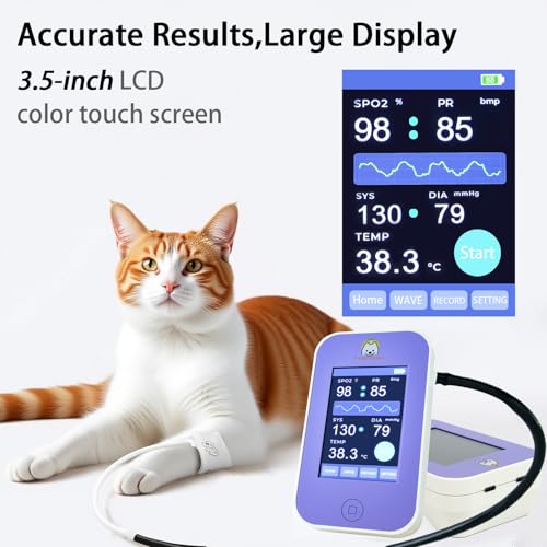 Veterinary Pet Vital Signs Monitor, Rechargeable Touch Screen Pet Health Detector, Accurately Monitor SpO2, Pulse Rate, Temperature & Blood Pressure for Dogs Cats