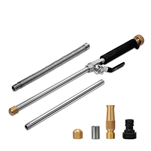 Hydro Jet High Pressure Power Washer-high pressure cleaning tool Extra Long Extendable Wand,Flexible Water Hose Universal Nozzle,Gutter Patio Car Pet Window Cleaning tool black - color: Black