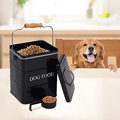 Morezi Dog Food Treat Storage Container with Lid Scoop Included - Perfect Farmhouse Dog Food Bin for Kitchen Countertop, Shelf, Decoration Home - 5 lbs Capacity - Black - color: Black Dog Food