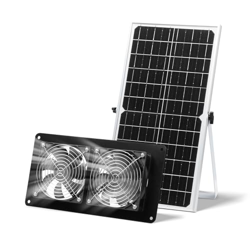 Solar Powered Fan,15W Waterproof Solar Dual Exhaust fan with 9.84Ft On/Off Cable for Small Chicken Coops, Sheds, Pet Houses, Outdoor Greenhouse Air Circulation