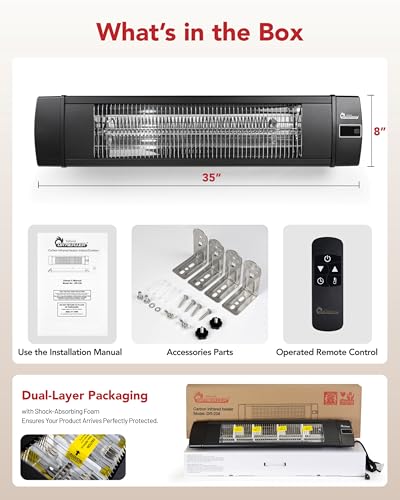 DR. INFRARED HEATER Portable Infrared Indoor and Outdoor Space Heater for Patio, Garage, Commercial & Residential With Remote Control, Without Thermostat, Black - size: 35 Inches