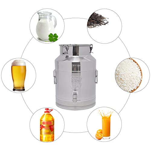 28L/7.4Gallon Stainless Steel Milk Can 304 Stainless Steel Milk Jug Sealed Bucket Wine Pail Bucket Milk Can Liquid Storage Container w/Faucet & Sealed Lid for Milk Wine Water Liquid - size: 28L|w/Faucet|304|Thickened version