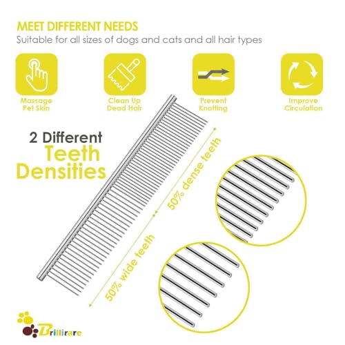 Dog Grooming Comb Pet, Stainless Steel Cat Combs with Rounded Teeth, Professional Metal Tear Stain Remover, Dematting Tool for Small, Medium & Large Pets-7.5in - size: 1 Pack