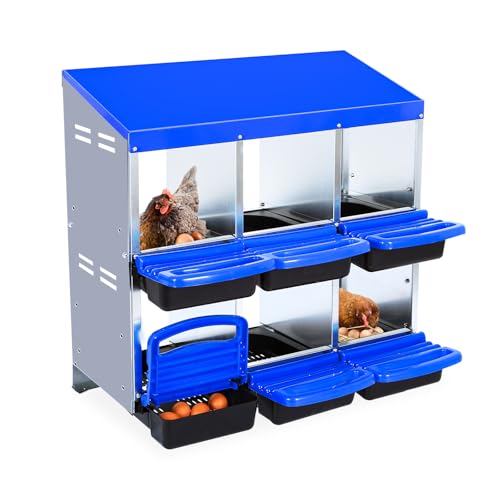 Chicken Nesting Box, Nesting Boxes for Chickens, 6 Compartments Chicken Laying Boxes with Lid Cover, Roll Away Nesting Box for Chickens Laying Egg to Protect Eggs, Blue