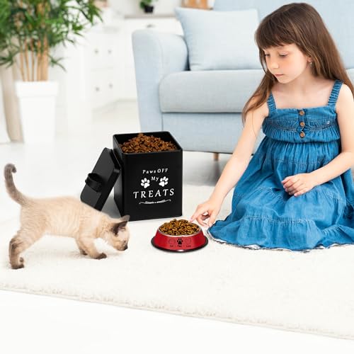 Meraki Home Farmhouse Cat Food and Treats Containers + Feed Scoop + Pet Food Bowl - Tight Lids - Large Metal Storage Bin - Great Gift for Cute Pets (Matte Black) - color: Matte Black