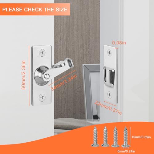 2 Pack Screen Door Latch 90 Degree, 2.36 x 0.87 Inches Gate Latch Sliding Screen Door Lock Barn Door Latch, Silver - color: Silver-90° Only, size: Large-2 Pack