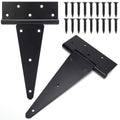 10 Inch T-Strap Gate Hinges, Shed Barn Door Hinges Heavy Duty, Black Tee Hinges for Wooden Fences, Yard Gate, Wrought Hardware Iron Rustproof (2 Pack/Set) - size: 10 Inch