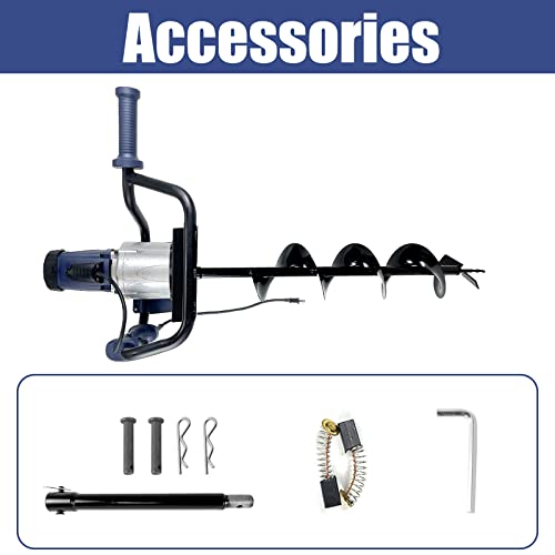 JACKCHEN 1500W Electric Post Hole Digger, Earth Auger with 6 inch Auger Drill Bit, Earth Auger Post Hole Digger Electric, Ideal for Post Hole Digging, Drilling, Tree Planting, Blue | 1500W Motor, 200RPM, 90ft-lb, 6" Bit, Blue, Anti-Vibration Handle, Safet