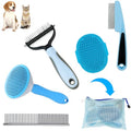 Dog Brush Grooming Kit 5PCS - Dog Brush for Shedding,Puppy Brush and Flea Comb for Dogs, Slicker Brush Comb and Dog Hair Brush Set Blue, Grooming at Home or Travel - color: B-Blue 5 Kits