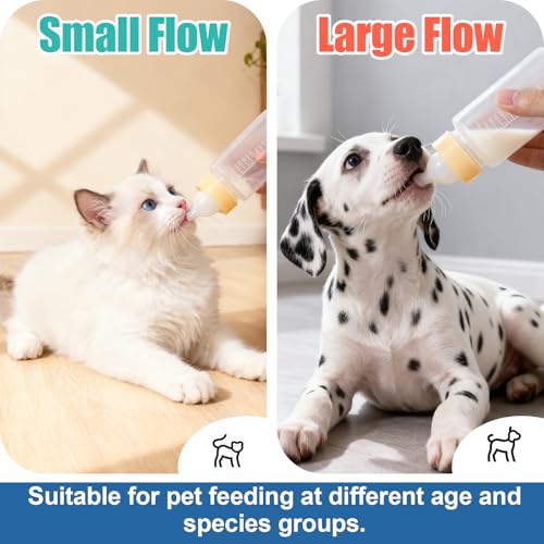 DEMORA Kitten Bottle Feeding Kit, Graduated Nursing Feeding Bottles for Pet Kitten Puppy Hamster Rabbit with Two Kinds of Replaceable Nipples Feeder (Clear, 5 oz)