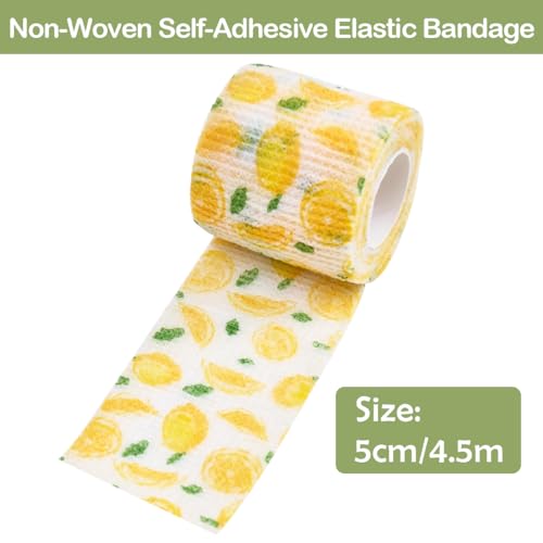 6 Rolls Self-Adhesive Bandage Wrap Non-Woven Vet Wrap Cohesive 2Inchx5yard for Dogs Cats Horse Leg Pet Animals Wounds Wrist Healing Sprains & Swelling Fruit Print - color: 6Rolls 2Inchx5yard Fruit