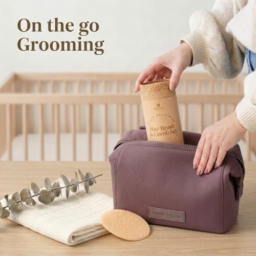 Baby Hair Brush & Cradle Cap Brush, Newborn Grooming Kit | 4-piece grooming set ,Soft goat hair bristles ,Great for all hair types ,Gender neutral newborn