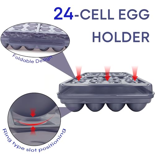 24 Grid Egg Storage Box for Refrigerator Kitchen Camping RV | Stackable BPA-Free Holder, Large Capacity Organizer Box With Lid, Portable Countertop Pantry Storage, Blue 1 Pack