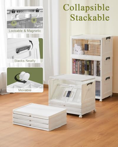 OlarHike 144QT Storage Bins with Lids for Closets, Office, Dorm, 3 Pack | Multi-Lid, Lockable Cabinet, Doors & Wheels, Foldable & Collapsible, Stackable Organizers, Plastic Drawers, School, Game Day - size: 48QT-White