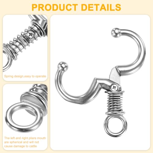 Generic 2-Pack Medium Bull Nose Pliers, Stainless Steel Spring Bull Nose Pliers with 2.2" Inner Diameter, Livestock Animals Equipment Automatic Locking Bull Nose Lead [Silver]