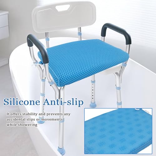 REEZEIVI Shower Seat Cushion,Silicone Non-Slip Base for Elderly & Disabled | Raised 4D mesh shower pad, soft breathable, washable quick dry, silicone non-slip bottom - size: Blue