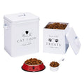 Meraki Home Farmhouse Cat Food and Treats Containers + Feed Scoop + Pet Food Bowl - Tight Lids - Large Metal Storage Bin - Great Gift for Cute Pets (Glossy White) - color: Glossy White