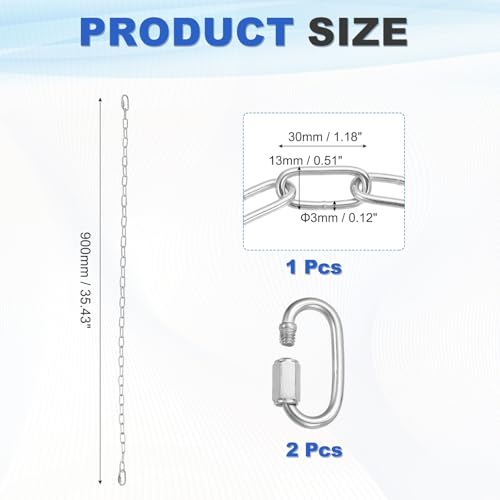 PATIKIL Gate Chain Lock, (35.5Inch, Silver) (1 Pcs)304 Stainless Steel Hanging Chain Lock for Stall Barn/Cabinet/Fence/Hammock/Pet Cages - size: 35.5Inch