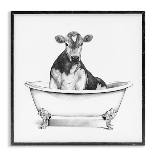 Stupell Industries Cow in Claw Tub Minimal Farm Animal Sketch, Designed by Victoria Borges Wall Art, 12x12, Black Framed
