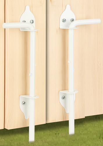 12" Heavy Duty Cane Bolt Gate Drop Rod Fence Hardware Ground Latch Stopper | for Wood/PVC/Vinyl/Metal Fences Gates, Double Doors, White Solid Steel -2 Pack - size: 12 Inch