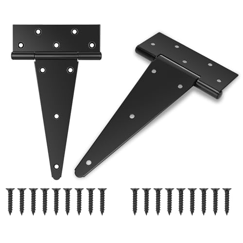2 Pack 10 Inch T Hinge, Heavy Duty Hinges for Wood, Shed Door Hardware, Fence Hinges for Outdoor Gates, Barn Door, Gate Hinges Used for Heavy Duty Wood Fence, Ideal Outdoor Useage - size: 10 Inch