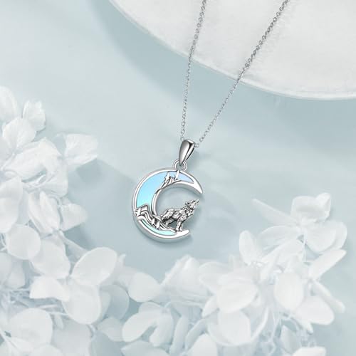 Snake Moon Necklace - 925 Sterling Silver Moon Pendant Necklace - Snake Jewelry for Women - style: Wolf