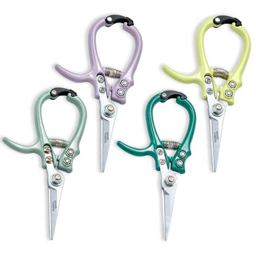 Modern Sprout Pruning Shears - Garden Snips - Herb Scissors - Multi 4-Pack | Lightweight Gardening Tool - Durable Carbon Steel Blade W/Easy-Lock - Gardening Supplies - Flower Cutter - Reusable Holster - color: Multicolor - 4pcs