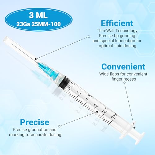100 Pack 3mL 23Ga 1 Inch Disposable Syringe, Luer Lock Syringes, Individually Wrapped Lab Supplies - style: 3ml-23G 1"