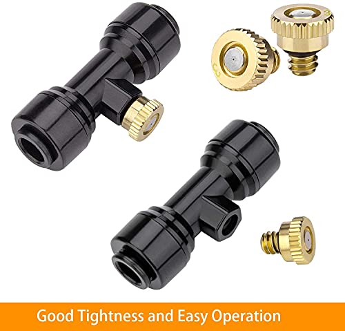 Misting Cooling System 98.4FT (30M) Misting Line + 50 Brass Mist Nozzles + 50 T-Connectors + 1 Faucet Adapters (3/4") Outdoor Mister for Patio Garden Greenhouse Trampoline for Waterpark | 50 Brass Nozzles and 50 T-Connectors, 3/4" Faucet Adapter, Patio, G