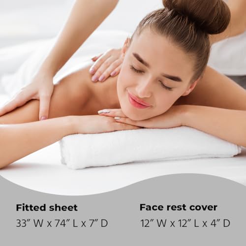 ForPro Professional Collection Waterproof Massage Table Cover, Protective Spa Treatment Sheet Set for Massage Tables, Machine Washable, Includes Massage Fitted Sheet and Face Rest Cover, White | for Massage & Treatment Tables, Disposable Table Sheets, Spa