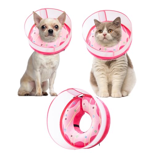 Inflatable Dog Cone Collar for Large Medium Small Dogs, Soft Dog Donut Collar Adjustable Recovery Cone for Pets After Surgery, Extra Enhanced Anti-Licking Guard Shield (Pink Donut, Medium) - color: Pink Donut, size: Medium