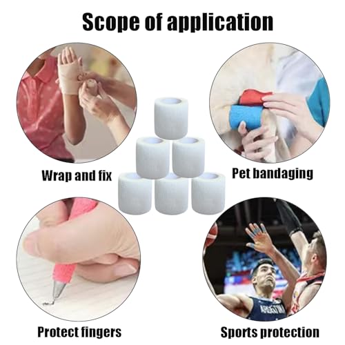 2 Inches Self Adhesive Bandage Wrap Bulk, 6 Pack, White | Breathable Self Adhesive Vet Tape for Pets, Stretchy Sports Cohesive Bandage Wrap for Athletic, Wrist and Ankle - color: White