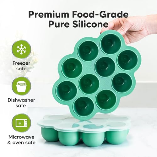 KeaBabies Silicone Food Freezer Trays with Lid, 2oz x 10 Pods(Alpine Green) | Baby Food Storage Containers, Easy Puree Meal Prep, Breast Milk Silicone Freezer Molds, Dishwasher, Microwave Safe, BPA-Free - color: Alpine Green