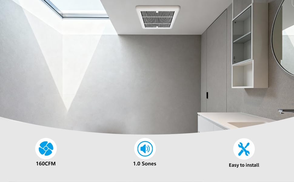 Tech Drive Bathroom Fan,160 CFM, Very Quiet 1.0 Sone,6 Inch Duct | No Attic Access Needed,Easy to Install Ceiling Mounted Ventilation Exhaust Fan, White,ETL Certified - size: 160CFM 1.0Sone