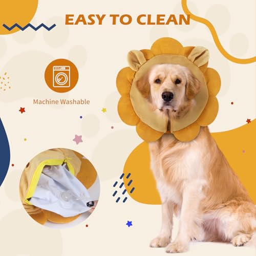 IEUUMLER Inflatable Recovery Dog Collar, Protective Donut Cone, Adjustable Soft Collar for Dog and Cat After Surgery Prevent from Biting & Scratching EU002 - Brown Lion M - color: Brown Lion, size: Medium (Neck:8''-10'')