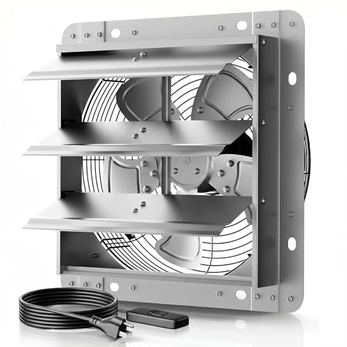 10" Shutter Exhaust Fan,1160CFM,5-Blade,Ball Bearing,Power Switch | 35W for workshops,barns,attics,garages and sheds.Foam sealing edge blocks drafts,rain and bugs.Rust-proof steel construction - size: 10in