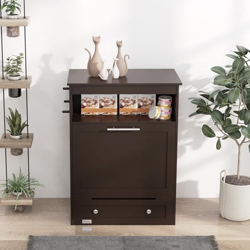 PawHut Dog Feeding Station with Raised Bowls, Pet Feeder Station, Brown | Dog Food Storage Cabinet, Hanger for Feeding & Watering Supplies - color: Coffee