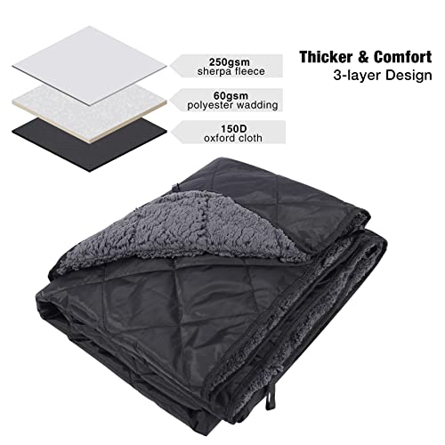 REDCAMP Large Outdoor Blanket 59"x50" Sherpa Fleece Lining, Black | Cold Weather Warm Thick Outdoor Blanket Comfy Foldable & Windproof for Camping Stadium,Car,Picnics,Pet,Trip,Machine Washable - color: Black&grey/50"x59"