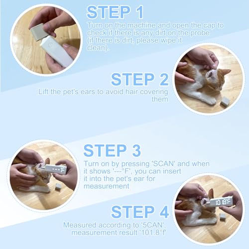 Pet Ear Thermometer, Non-Contact Infrared Temperature Measuring Device with Charging Base, Large Bright LED Screen Accurate Fast Reading Digital Thermometer for Dogs Cats Pets (White)