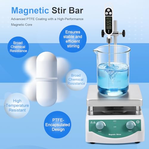 Magnetic Stirrer Hot Plate, Mixer with 5L Stirring Capacity, Up to 520°F, 0-2000 RPM Adjustable Speed, 6.7 x 6.7 inch Hot Plate, Includes Magnetic Stir Bar & Support Stand