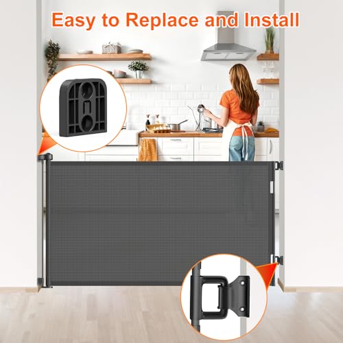 EZIGO Retractable Baby Gates Replacement Parts for 55/71 inch Dog Gate | Full Set Wall Mounting Accessories Including Brackets, Latches, Screws for Extra Wide Baby Gate Retractable Dog Gate, Black - color: Black, size: Small