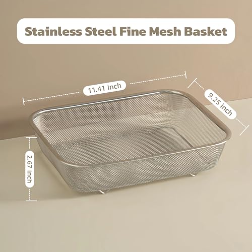 18/8 Stainless Steel Fine Mesh Strainer Basket with Feet, Rectangular Colander for Vegetables, Fruits, Pasta, Noodles – Rustproof, Durable & Easy to Clean (11.02 inch) - color: Sleek Square, size: 11.02 inch
