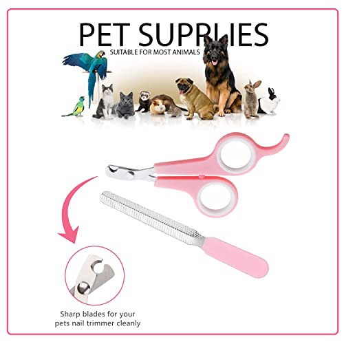 Small Animal Pet Grooming Kit with Pet Shedding Slicker Brush, Bath Massage Glove, Pet Grooming Comb, Nail Clipper Trimmer for Rabbit, Puppy, Kitten, Guinea Pig, Hamster, Ferret (Pink)
